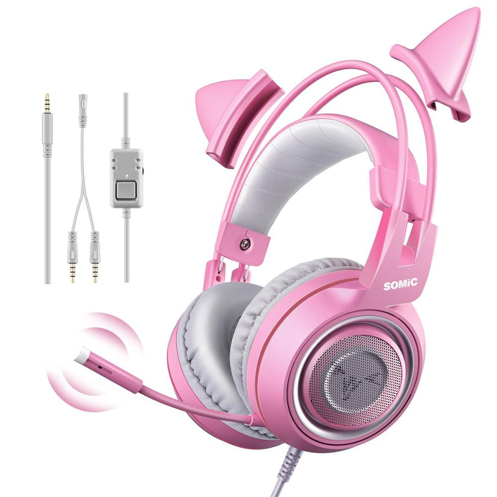SOMIC G951s Pink Cat Ear Gaming Headset