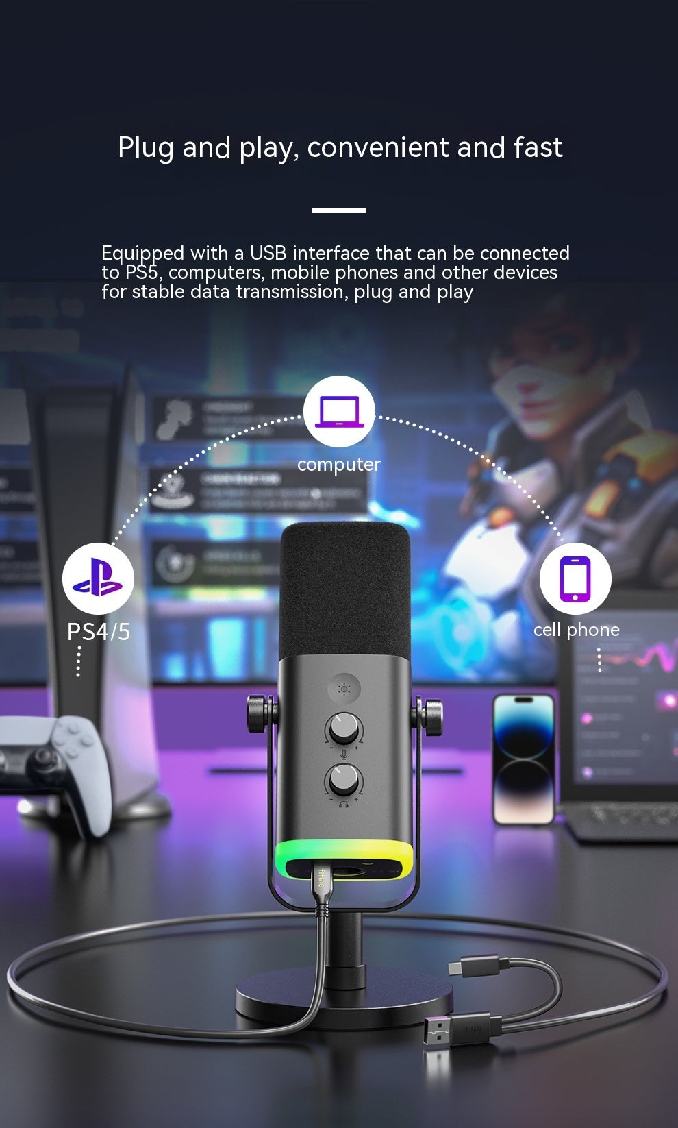 Ray AM8 RGB Dynamic Microphone