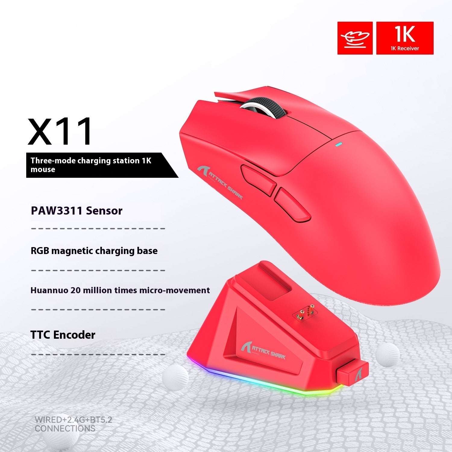 Attack Shark X11 Tri-Mode Lightweight Gaming Mouse