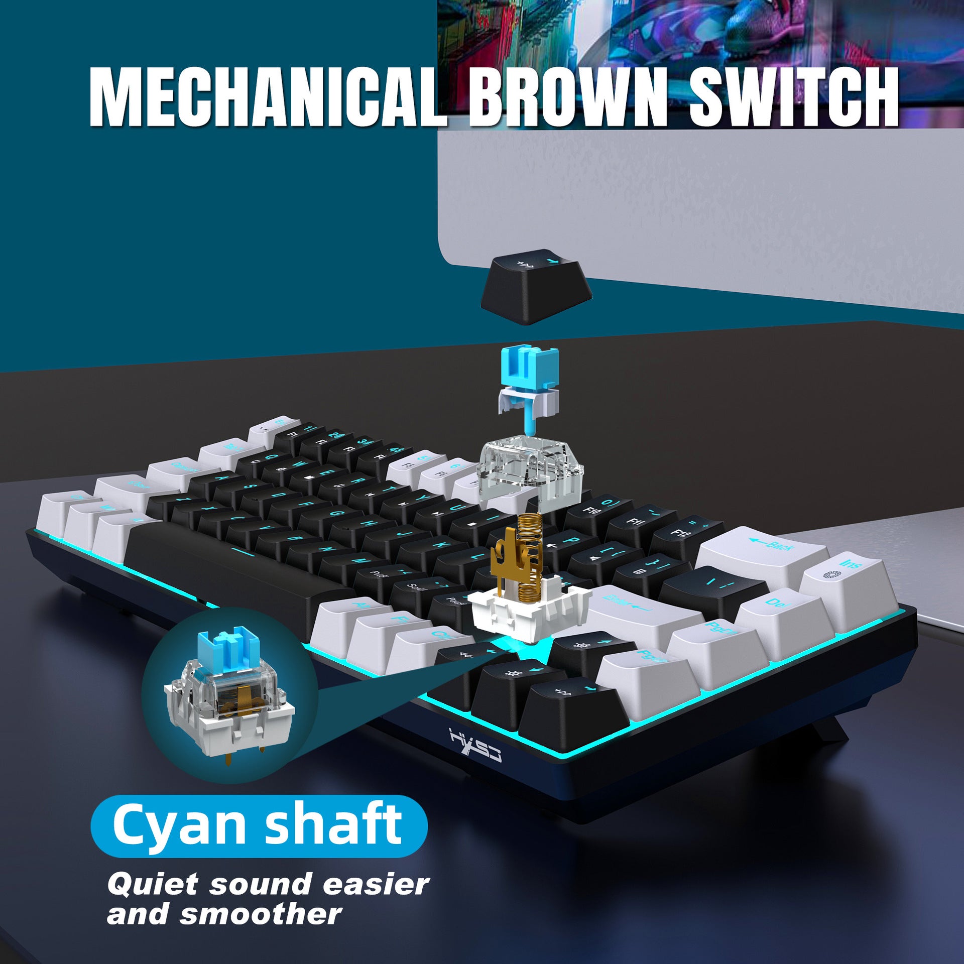 Hot-Swappable Blue Switch RGB Backlit Wired Keyboard with Ice Blue Lighting